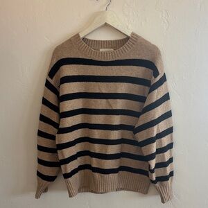 By Together Tan and Black Striped Crewneck Sweater